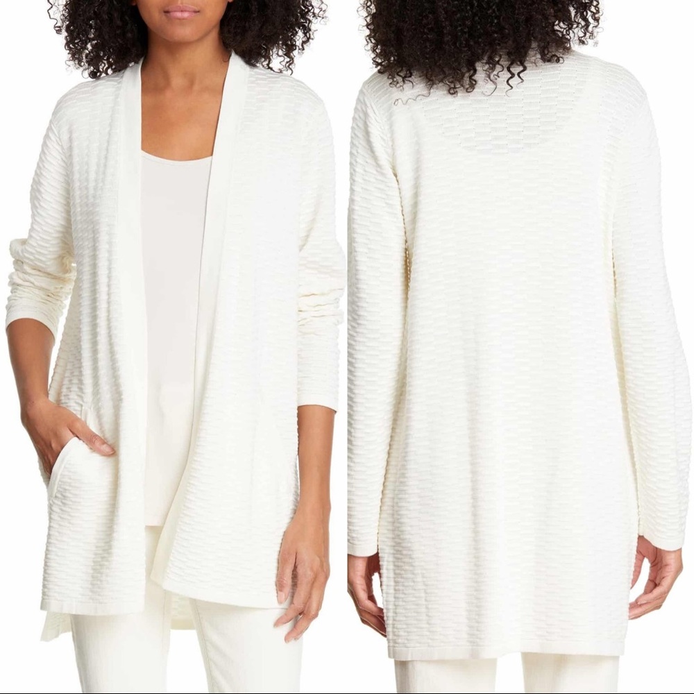Eileen Fisher Ivory Silk Organic Cotton Cardigan